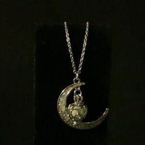 Moon and Heart Pendant Necklace